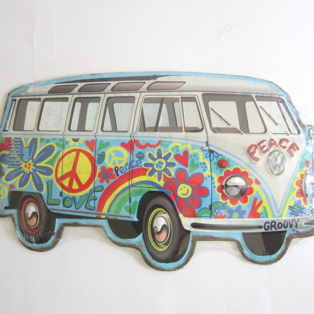 Volkswagen Car Van Groovy Peace Hippie Vintage Metal Sign